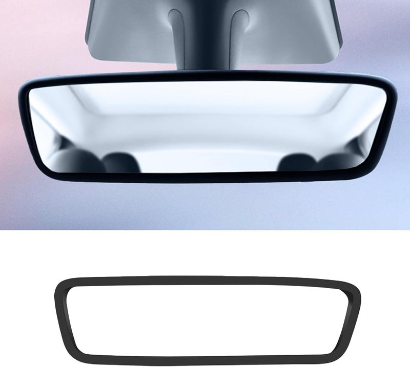 Tioollev Car Rear View Mirror Protector Frame, Silicone Auto Rearview Edge Protection Cover Compatible with Model 3 Model Y, Interior Rear View Trim Frame Decoration, Car Accessories (Black) - Image 1